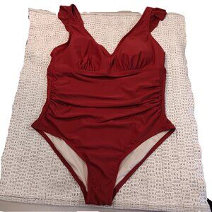Kona Sol women's plus size cranberry red one piece swimsuit sz 14W - NWOT